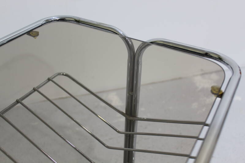 Vintage bijzettafel, trolley, lectuurmand - Jaren '60, rookglas | 00996