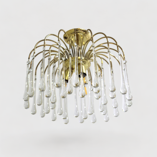 Vintage teardrop ceiling lamp - transparent, brass Murano | 01005