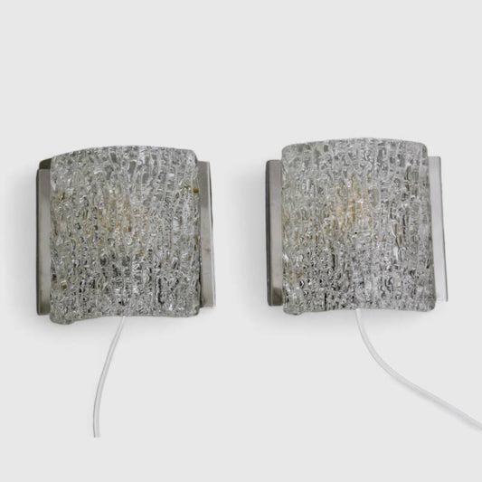 Vintage set of wall lamps - glass, chrome 70s | 01191