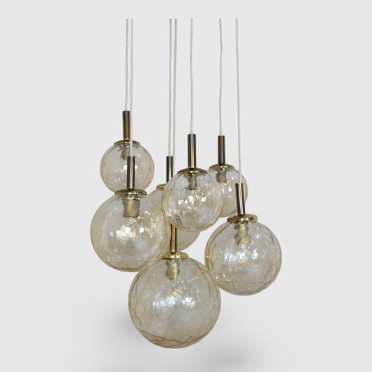 Vintage goldene Kaskadenlampe, Pendellampe mit Kugeln - 70er | 01367
