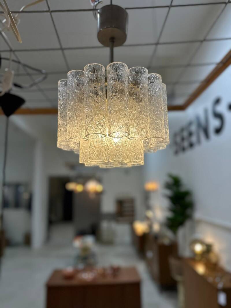 Vintage DORIA Pendelleuchte Kronleuchter - Eisglas 60er | 01244