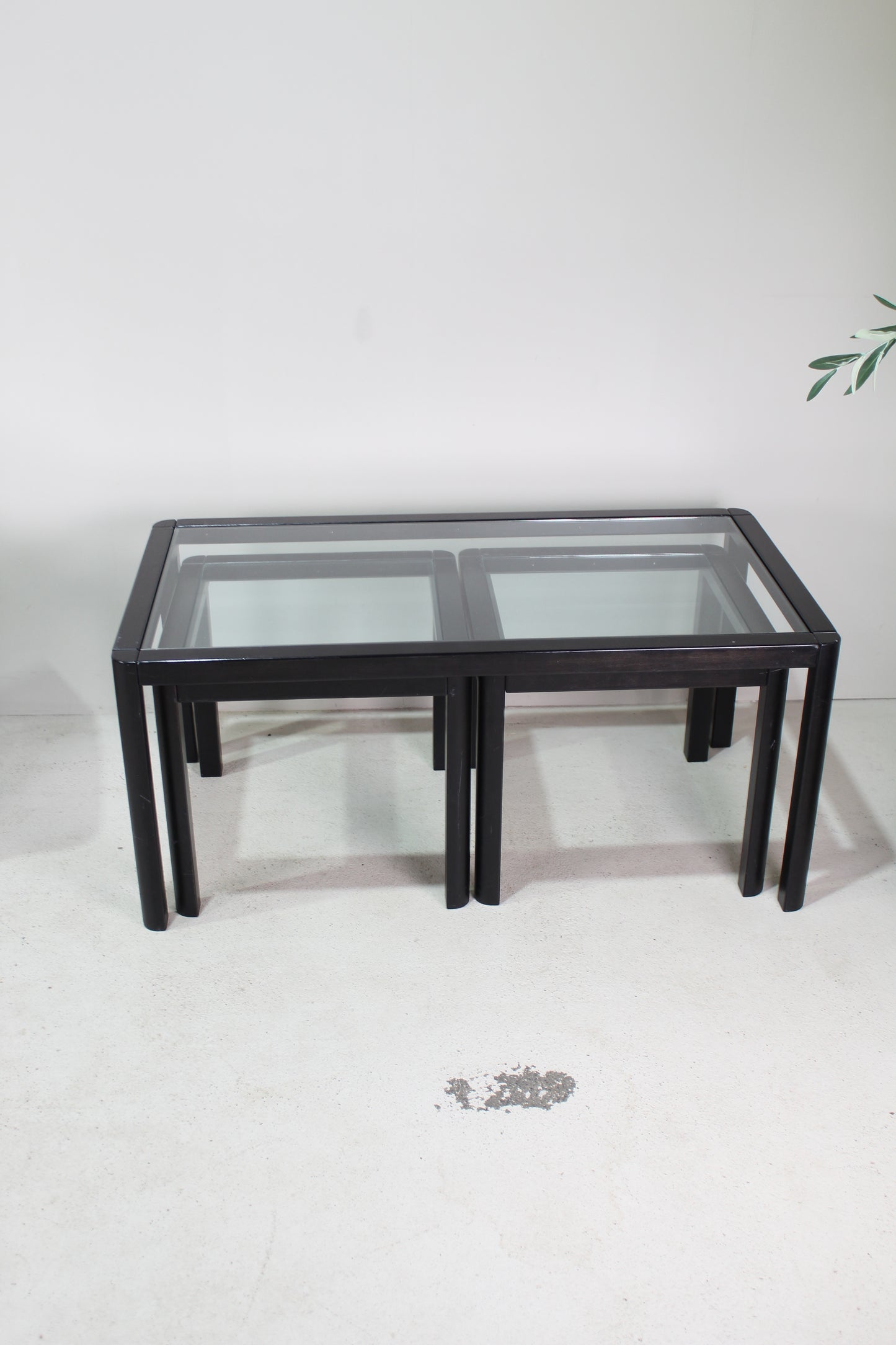 Vintage salontafel set, zwarte nesting tables