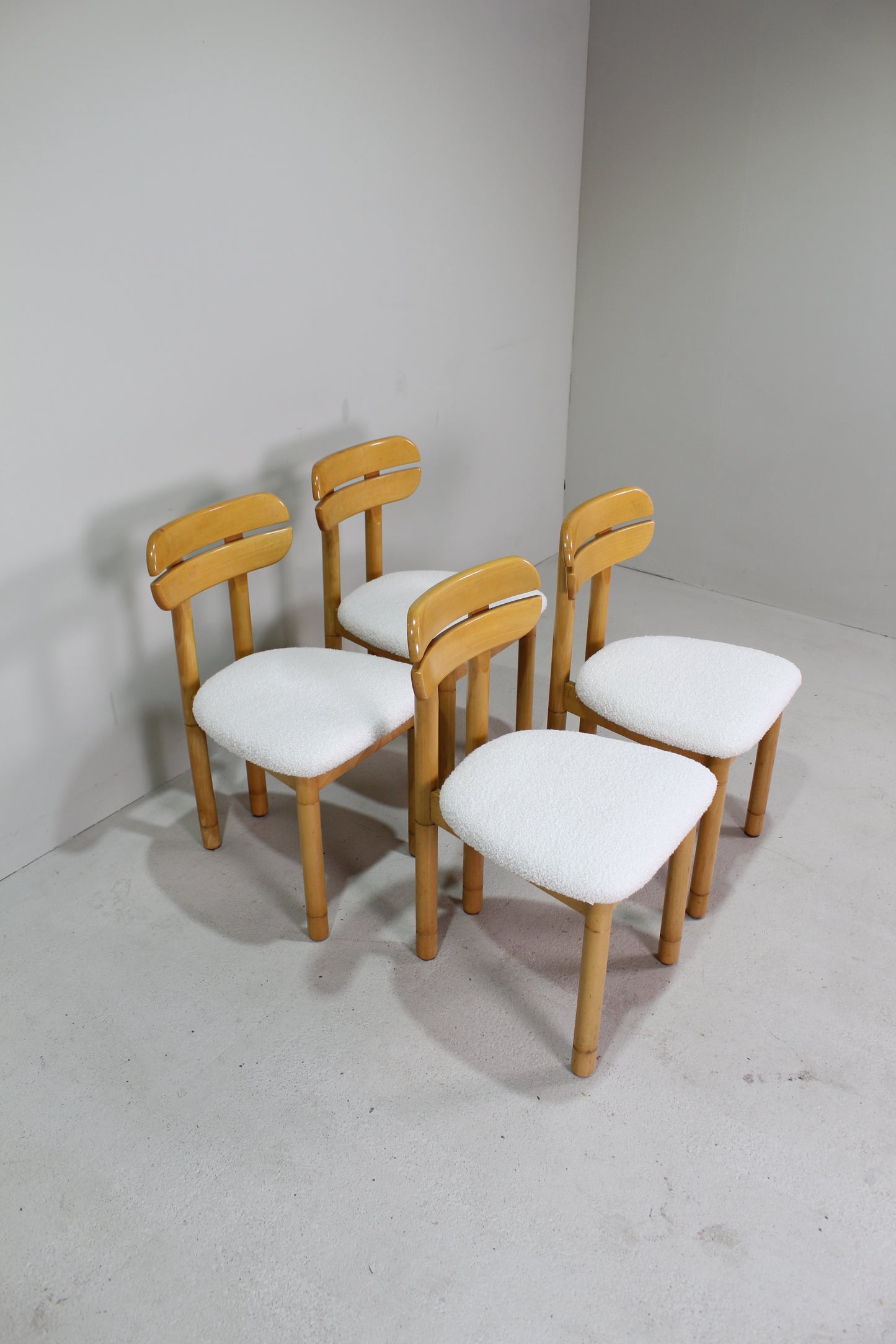 4x vintage eetkamerstoelen - teddy en hout, jaren '70