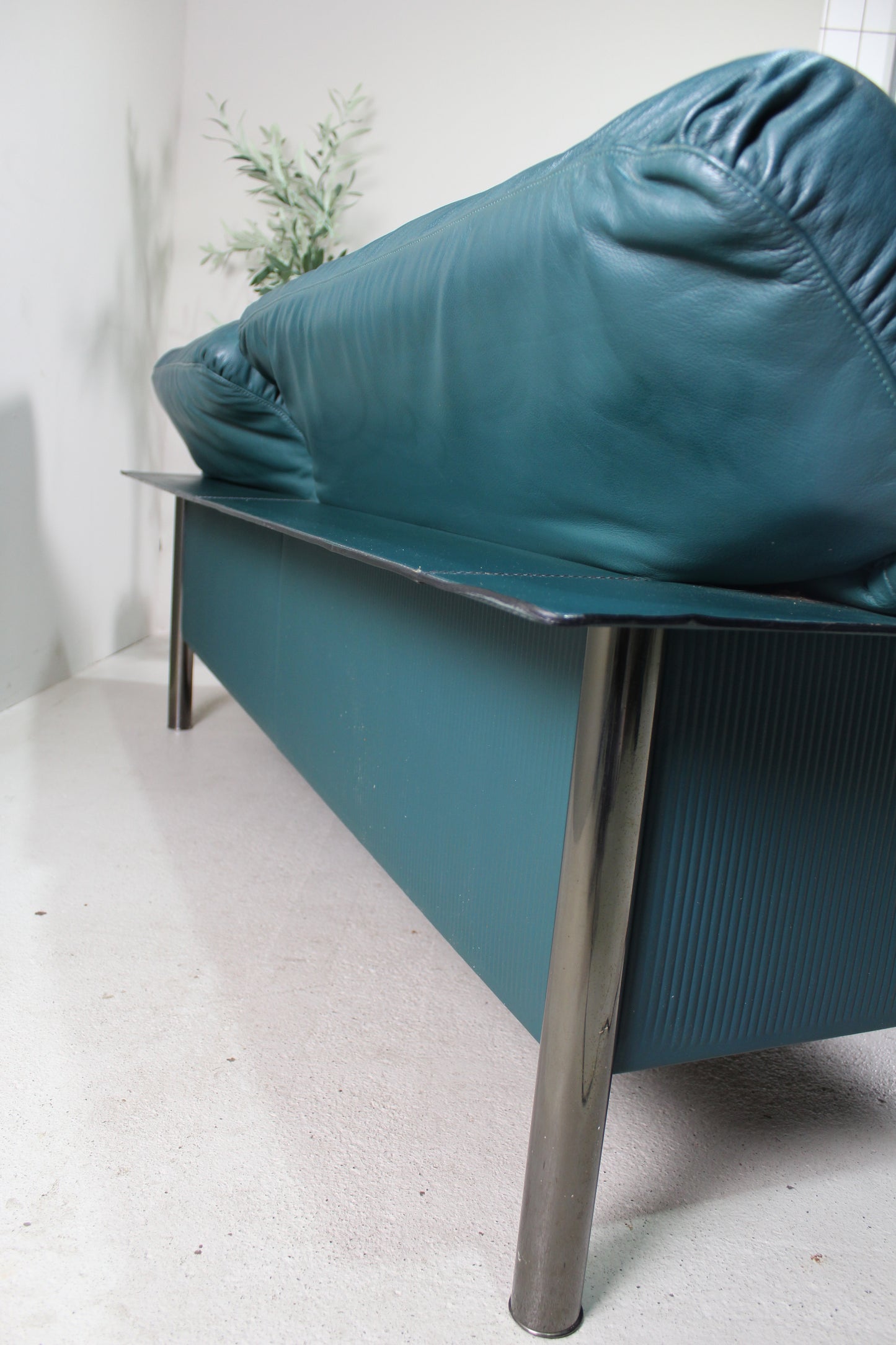 Vintage Italiaans design bank blauw leer