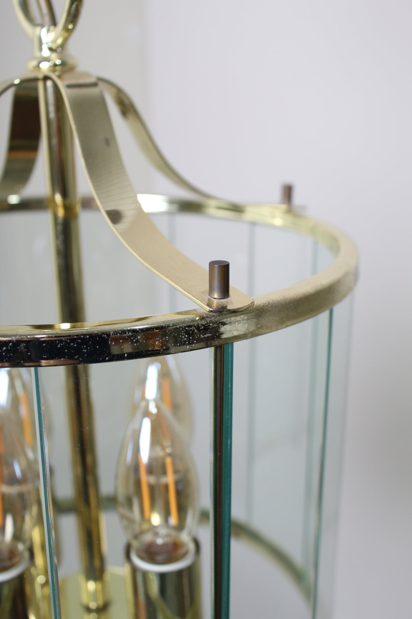 Vintage hanglamp messing, glas